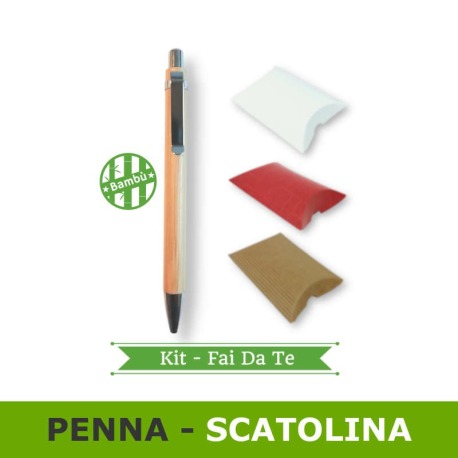Kit penna bamboo e scatolina cuscino portaconfetti per bomboniera fai da te