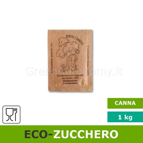 Bustina zucchero di canna da 4 grammi biodegradabile compostabile per feste-sagre