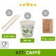 500 bicchieri da caffè, 500 palette di legno, 500 bustine zucchero di canna. Kit accessori caffè ecologici